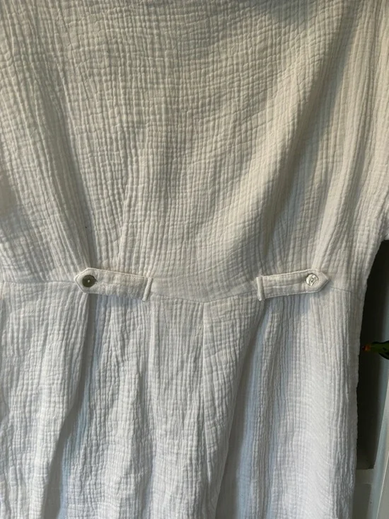 Blue Island White Gauze Cotton Romper. Adjustable Waist Medium Boho 
Pockets - Picture 6 of 6